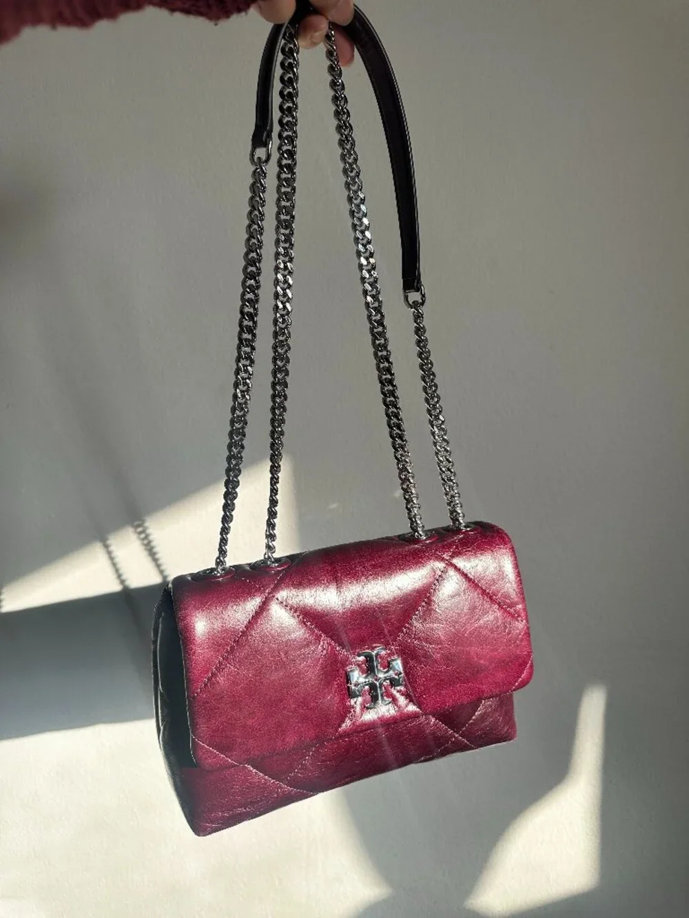 (Used) Tory Burch Small Kira Diamond Quilt Shoulder Bag Dark Carmine - Picture 1 of 6